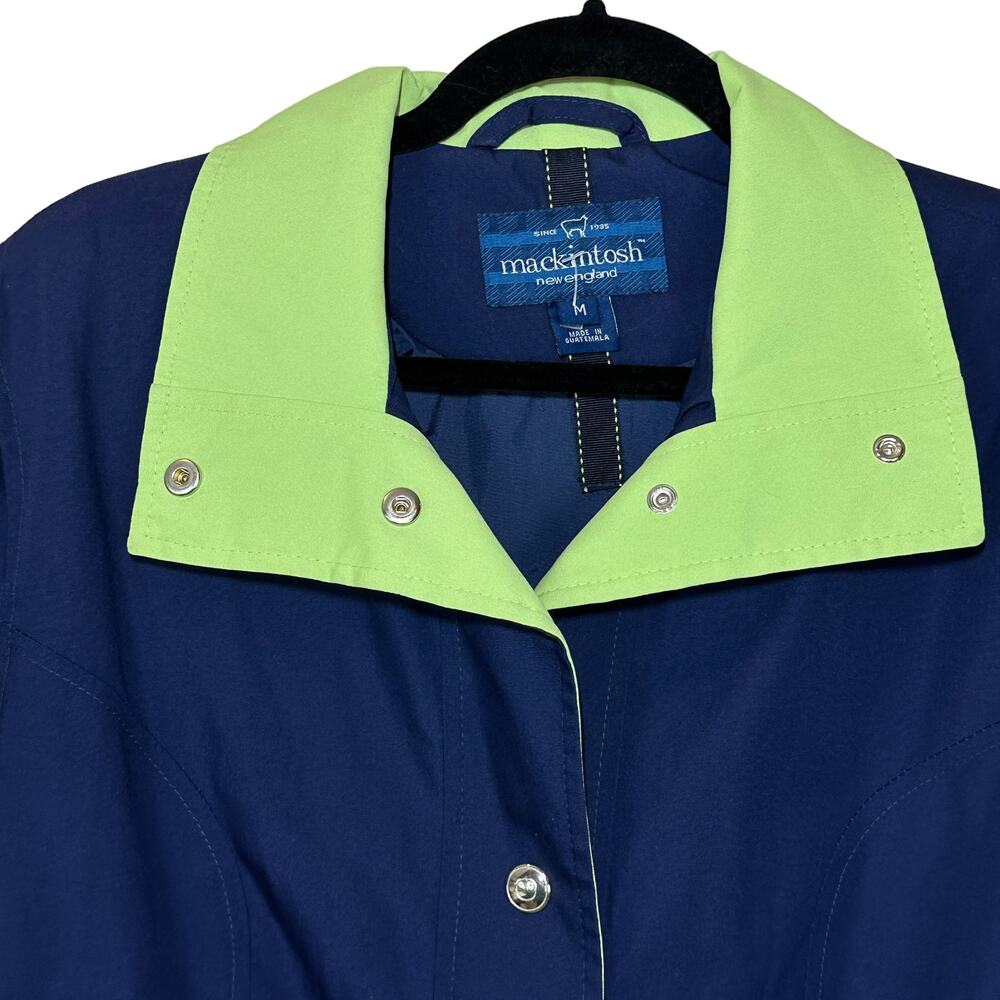 Mackintosh New England Rain Jacket Navy Lime Green Preppy Women Medium Pockets - Picture 8 of 10